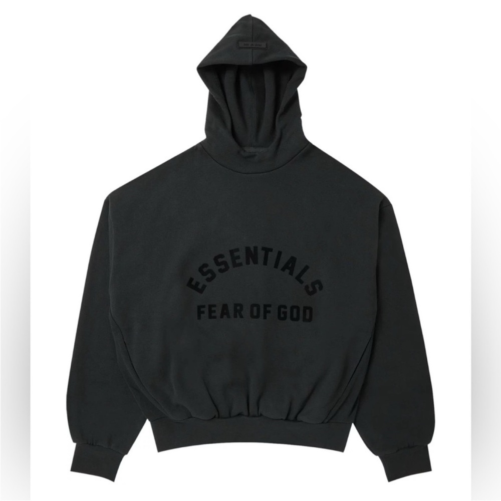 Fear of God Black Pullover Hoodie with Essentials Print